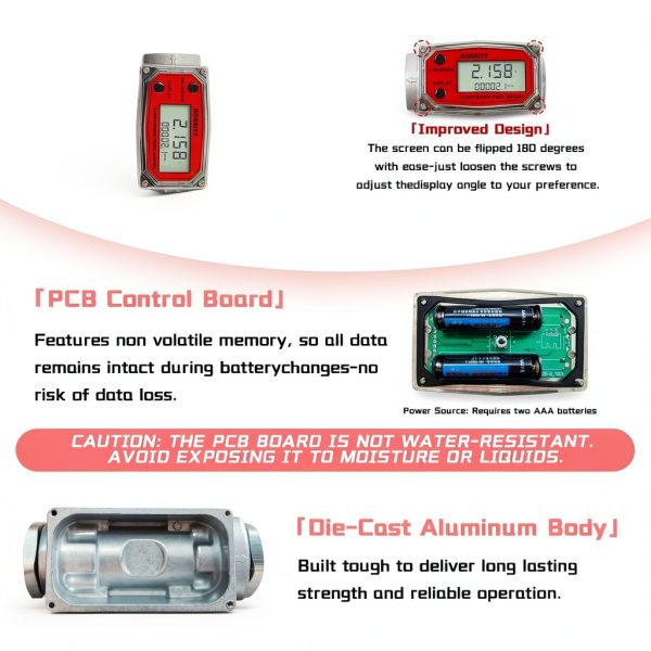 BORRITT 1 INCH Turbine Flowmeter Accurate LCD Display Aluminum Housing-2
