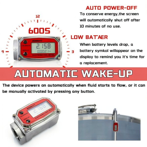 BORRITT 1 INCH Turbine Flowmeter Accurate LCD Display Aluminum Housing-3