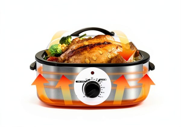 Roaster Oven NECERO 24Qt Electric with Glass Lid, Pan & Rack - Silver-3