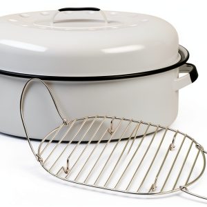 Granite Ware 18-Inch Oval Roaster with Enamel Steel Lid Speckled White-0