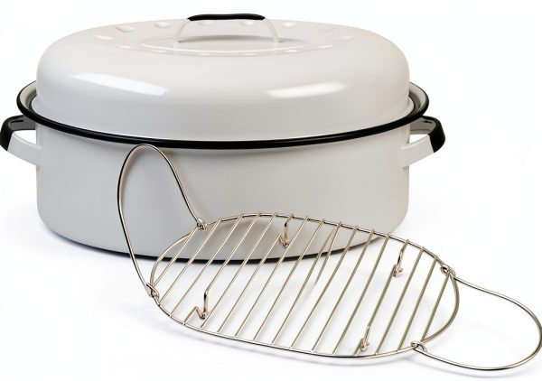 Granite Ware 18-Inch Oval Roaster with Enamel Steel Lid Speckled White-0