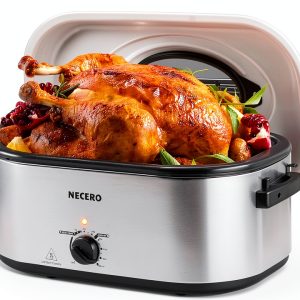 Roaster Oven NECERO 24Qt Electric with Glass Lid, Pan & Rack - Silver-0