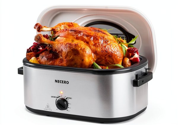 Roaster Oven NECERO 24Qt Electric with Glass Lid, Pan & Rack - Silver-0