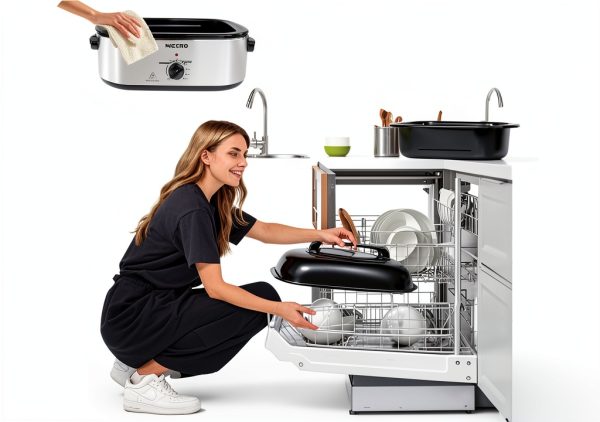 Roaster Oven NECERO 24Qt Electric with Glass Lid, Pan & Rack - Silver-4