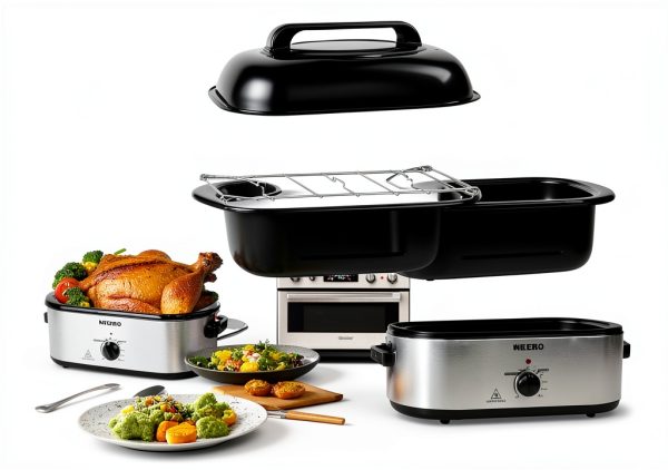 Roaster Oven NECERO 24Qt Electric with Glass Lid, Pan & Rack - Silver-1