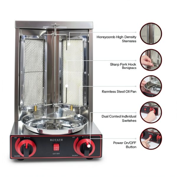 Shawarma Machine Foodizio 220V Vertical Rotisserie with Dual Burners-2