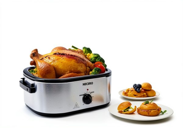 Roaster Oven NECERO 24Qt Electric with Glass Lid, Pan & Rack - Silver-5