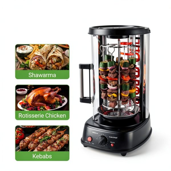 NutriChef Vertical Rotating Shawarma Oven - Rotisserie, Shawarma, & Kebab Machine - Stain-Resistant, Energy-Efficient - Heat-Resistant Door - Includes Kebab Rack with 7 Skewers - Stainless Steel-2