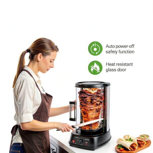 NutriChef Vertical Rotating Shawarma Oven - Rotisserie, Shawarma, & Kebab Machine - Stain-Resistant, Energy-Efficient - Heat-Resistant Door - Includes Kebab Rack with 7 Skewers - Stainless Steel-1