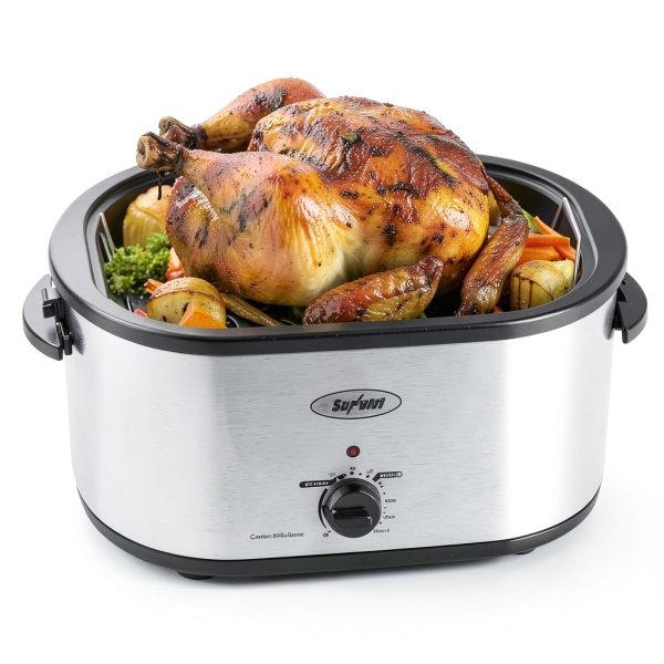 Sunvivi Electric Roaster,28 Quart Roasting Oven with Self-Basting Lid Removable Pan,Turkey Roaster Oven with 150 to 450F Temperature Control Cool-Touch Handles, Sliver-7