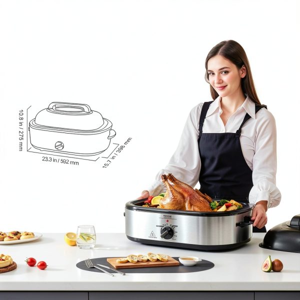 VEVOR Electric Roaster Oven 18QT Silver Rotisserie with Defrost Warm-1