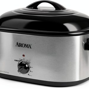 AROMA 22Qt Roaster Oven with Self-Basting Lid Stainless Steel Black-0