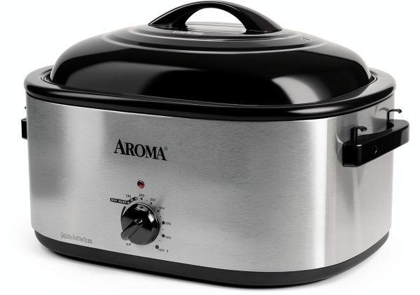 AROMA 22Qt Roaster Oven with Self-Basting Lid Stainless Steel Black-0