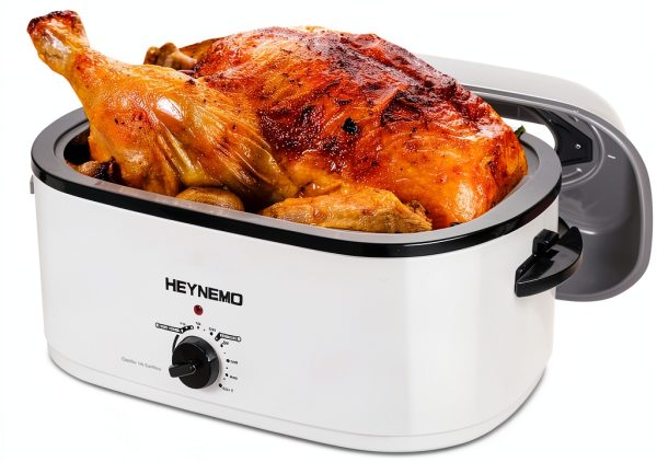 26Qt Turkey Roaster Oven HEYNEMO 1450W Stainless Steel White-0