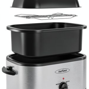 Sunvivi Electric Roaster,28 Quart Roasting Oven with Self-Basting Lid Removable Pan,Turkey Roaster Oven with 150 to 450F Temperature Control Cool-Touch Handles, Sliver-0