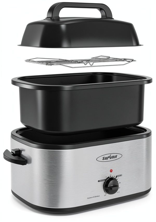 Sunvivi Electric Roaster,28 Quart Roasting Oven with Self-Basting Lid Removable Pan,Turkey Roaster Oven with 150 to 450F Temperature Control Cool-Touch Handles, Sliver-0