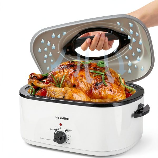 26Qt Turkey Roaster Oven HEYNEMO 1450W Stainless Steel White-3