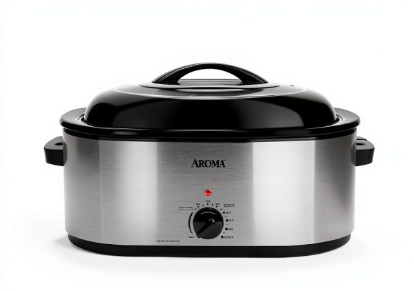 AROMA 22Qt Roaster Oven with Self-Basting Lid Stainless Steel Black-2