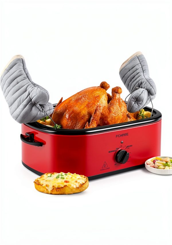Electric Roaster Oven FOHERE 26QT Large Turkey Roaster Red-3