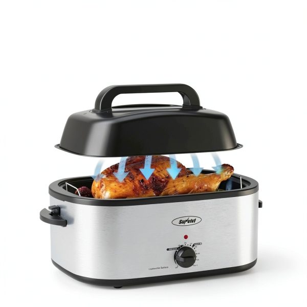 Sunvivi Electric Roaster,28 Quart Roasting Oven with Self-Basting Lid Removable Pan,Turkey Roaster Oven with 150 to 450F Temperature Control Cool-Touch Handles, Sliver-5