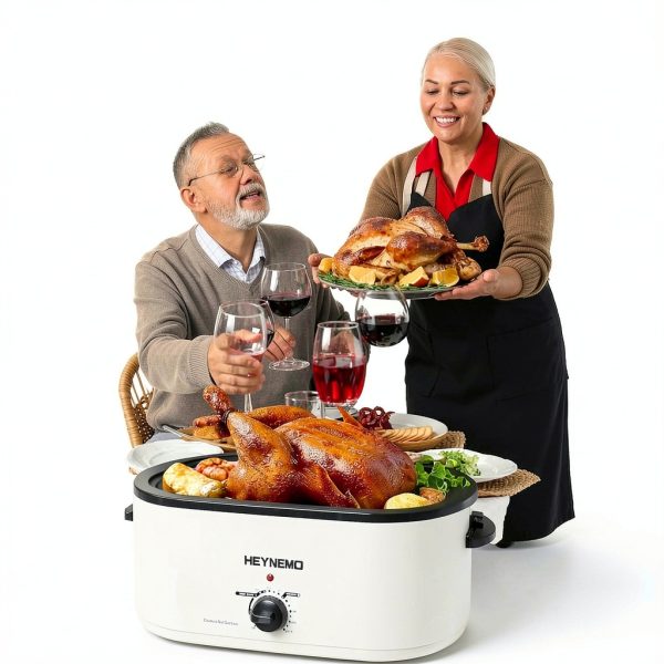 26Qt Turkey Roaster Oven HEYNEMO 1450W Stainless Steel White-8