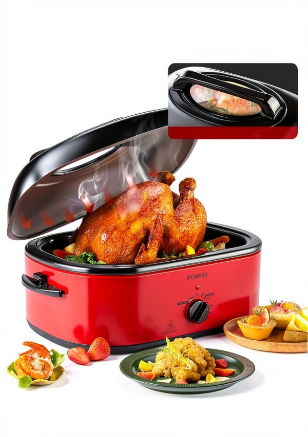 Electric Roaster Oven FOHERE 26QT Large Turkey Roaster Red-6