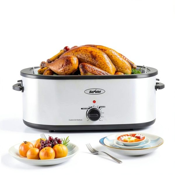 Sunvivi Electric Roaster,28 Quart Roasting Oven with Self-Basting Lid Removable Pan,Turkey Roaster Oven with 150 to 450F Temperature Control Cool-Touch Handles, Sliver-8