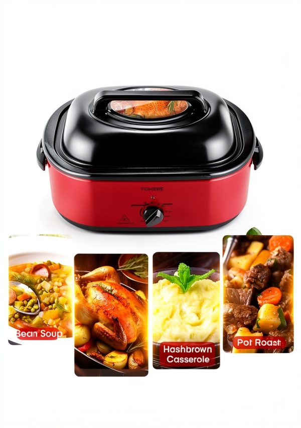 Electric Roaster Oven FOHERE 26QT Large Turkey Roaster Red-1