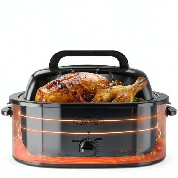 Sunvivi Electric Roaster,28 Quart Roasting Oven with Self-Basting Lid Removable Pan,Turkey Roaster Oven with 150 to 450F Temperature Control Cool-Touch Handles, Sliver-1
