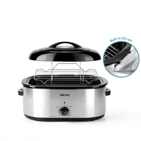 AROMA 22Qt Roaster Oven with Self-Basting Lid Stainless Steel Black-3