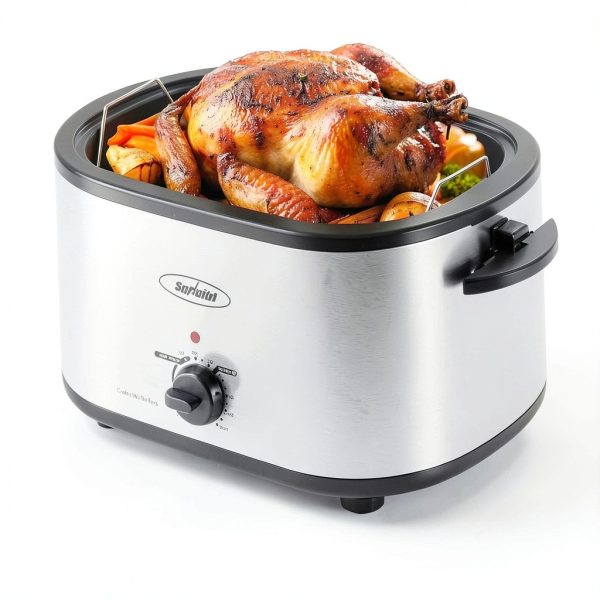 Sunvivi Electric Roaster,28 Quart Roasting Oven with Self-Basting Lid Removable Pan,Turkey Roaster Oven with 150 to 450F Temperature Control Cool-Touch Handles, Sliver-2
