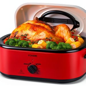 Electric Roaster Oven FOHERE 26QT Large Turkey Roaster Red-0