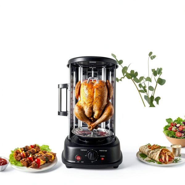 NutriChef Vertical Rotating Shawarma Oven - Rotisserie, Shawarma, & Kebab Machine - Stain-Resistant, Energy-Efficient - Heat-Resistant Door - Includes Kebab Rack with 7 Skewers - Stainless Steel-5