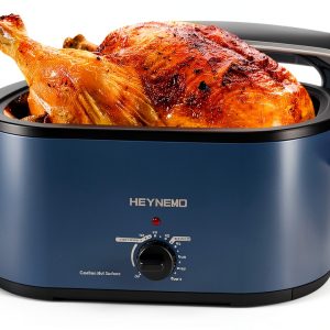 26QT Electric Roaster Oven, Electric Turkey Roaster with Viewing & Self-basting Lid, Stainless Steel Turkey Roaster Oven, Blue-0