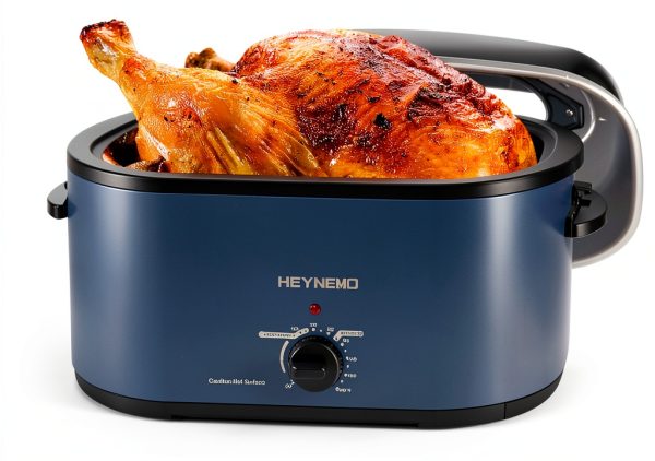 26QT Electric Roaster Oven, Electric Turkey Roaster with Viewing & Self-basting Lid, Stainless Steel Turkey Roaster Oven, Blue-0