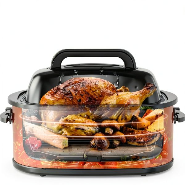 26QT Electric Roaster Oven, Electric Turkey Roaster with Viewing & Self-basting Lid, Stainless Steel Turkey Roaster Oven, Blue-2