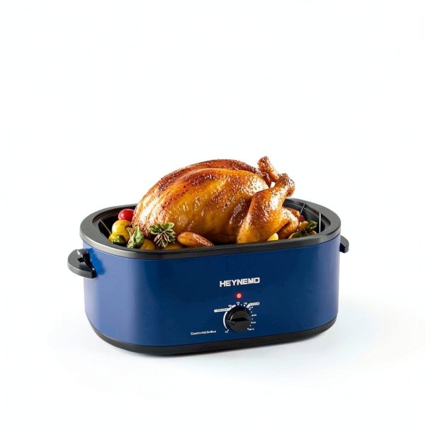 26QT Electric Roaster Oven, Electric Turkey Roaster with Viewing & Self-basting Lid, Stainless Steel Turkey Roaster Oven, Blue-7