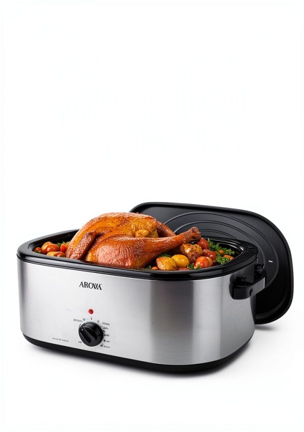 AROMA 22Qt Roaster Oven with Self-Basting Lid Stainless Steel Black-4
